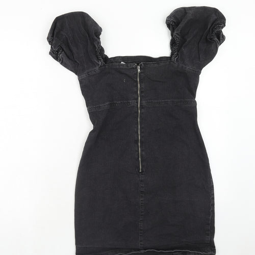 New Look Womens Black Cotton Bodycon Size 12 Square Neck Zip