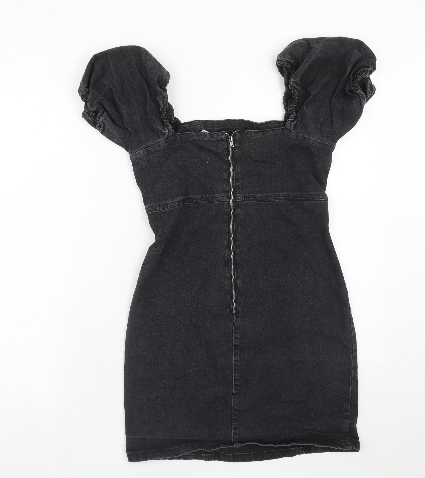 New Look Womens Black Cotton Bodycon Size 12 Square Neck Zip