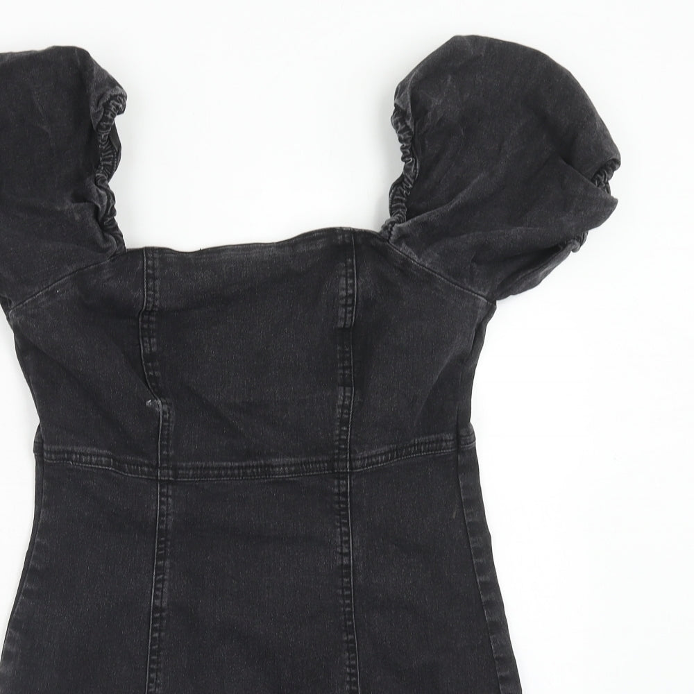 New Look Womens Black Cotton Bodycon Size 12 Square Neck Zip