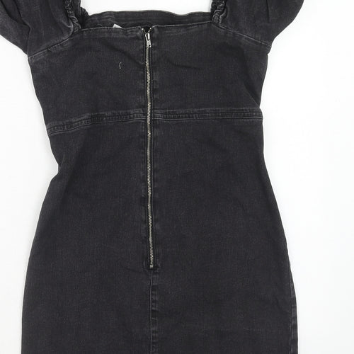 New Look Womens Black Cotton Bodycon Size 12 Square Neck Zip