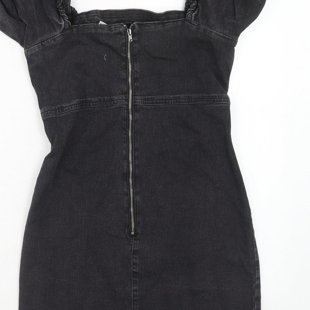 New Look Womens Black Cotton Bodycon Size 12 Square Neck Zip