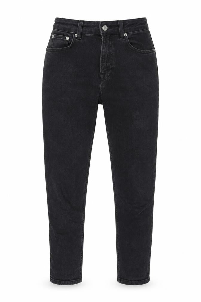 Front view of NA-KD women’s black polyester skinny jeans, size UK 8, regular zip