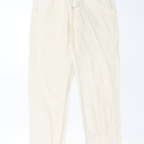 Stradivarius Womens Beige Cotton Straight Jeans Size 8 Regular Zip