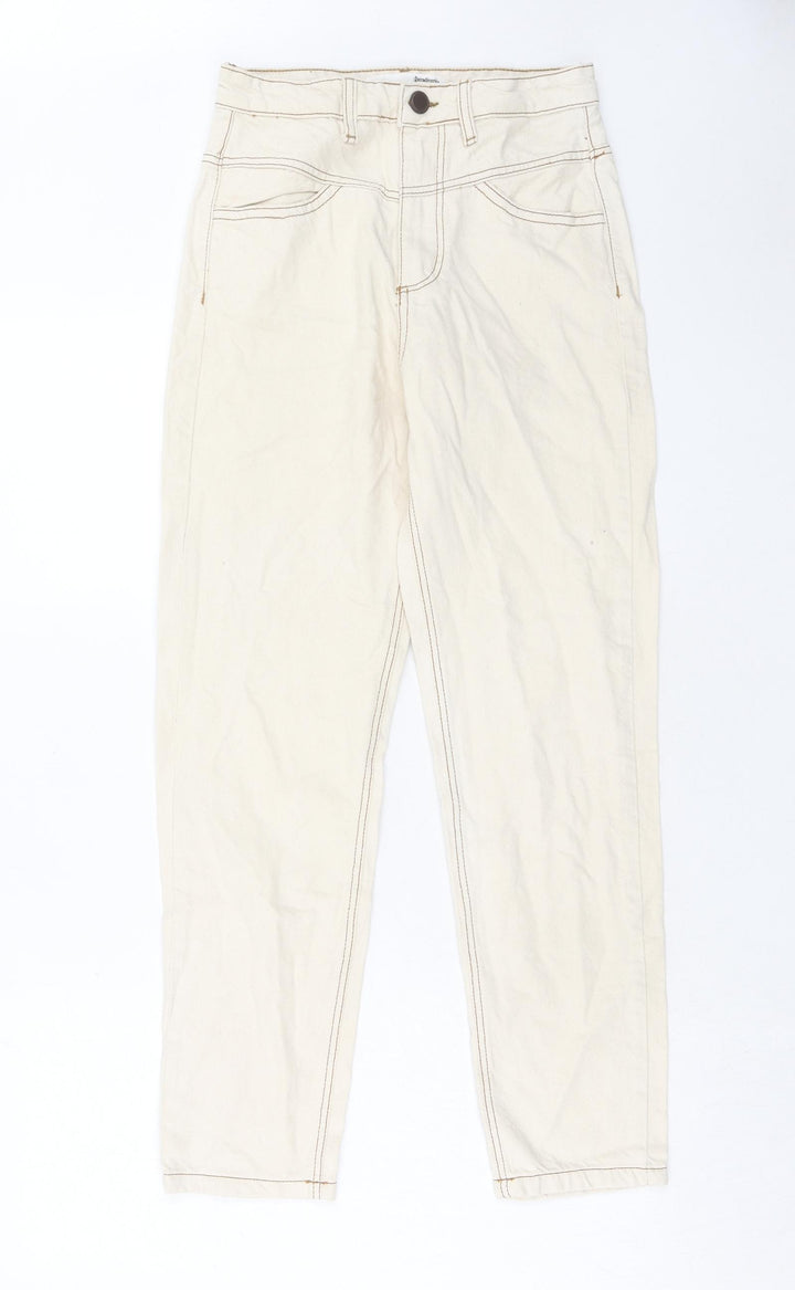 Stradivarius Womens Beige Cotton Straight Jeans Size 8 Regular Zip