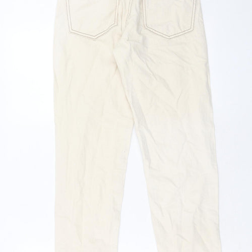 Stradivarius Womens Beige Cotton Straight Jeans Size 8 Regular Zip