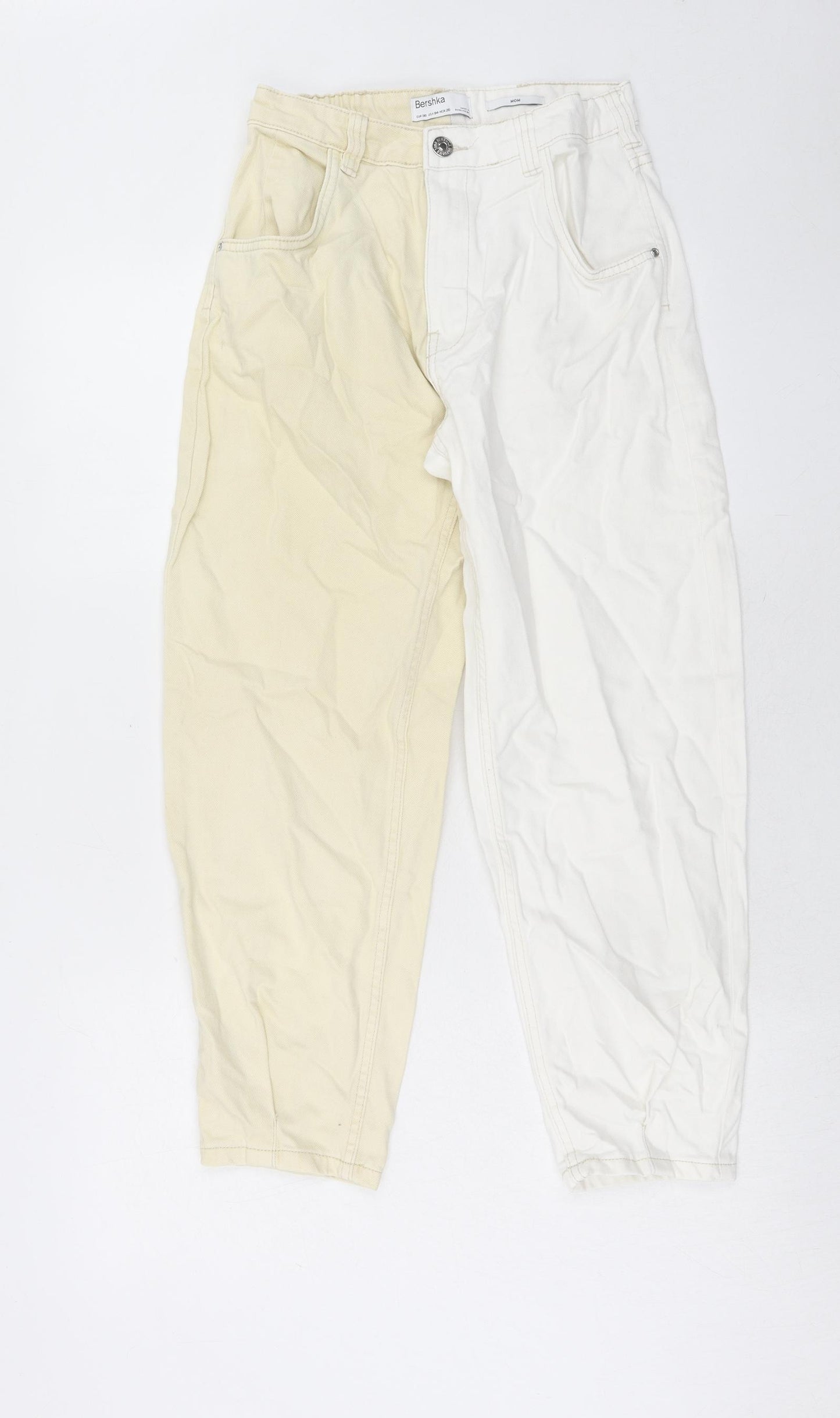 Bershka Womens Beige Cotton Mom Jeans Size 8 Regular Zip