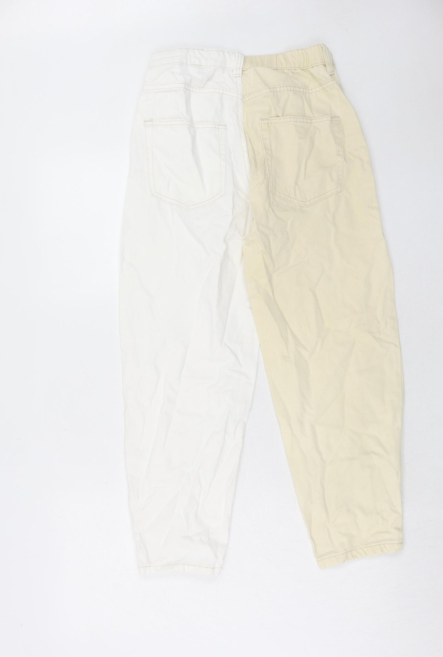 Bershka Womens Beige Cotton Mom Jeans Size 8 Regular Zip