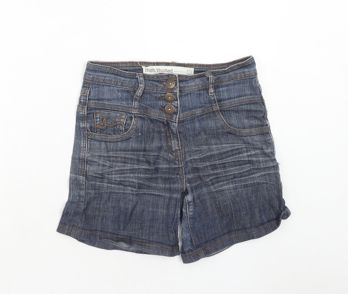 NEXT Womens Blue Cotton Mom Shorts Size 10 Regular Zip - High waisted