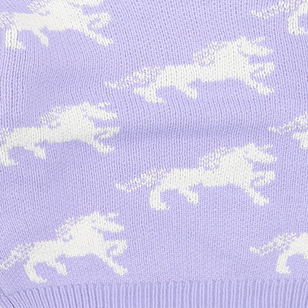 Marks and Spencer Girls Purple Round Neck Geometric Acrylic Pullover Jumper Size 2-3 Years Pullover - Horse