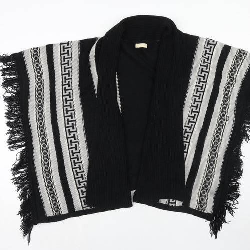 Mani & Co Womens Black V-Neck Geometric Acrylic Cape Jumper Size L