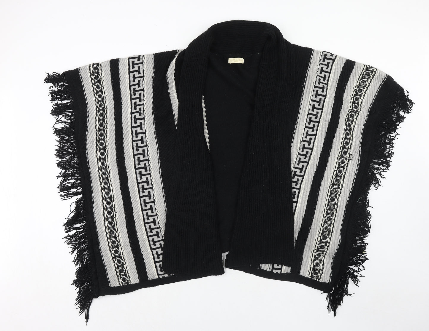 Mani & Co Womens Black V-Neck Geometric Acrylic Cape Jumper Size L