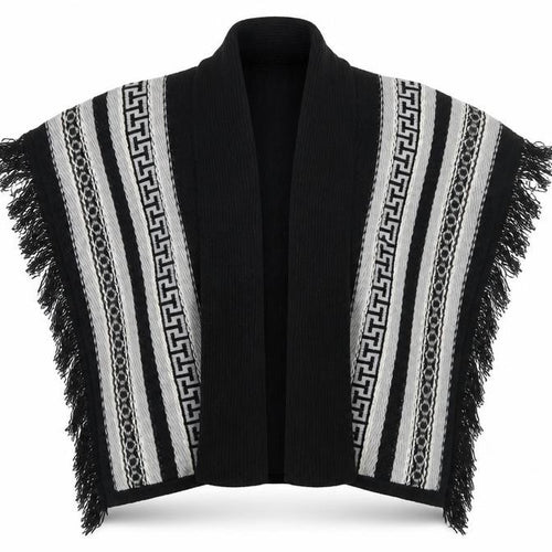 Mani & Co Womens Black V-Neck Geometric Acrylic Cape Jumper Size L