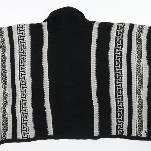 Mani & Co Womens Black V-Neck Geometric Acrylic Cape Jumper Size L