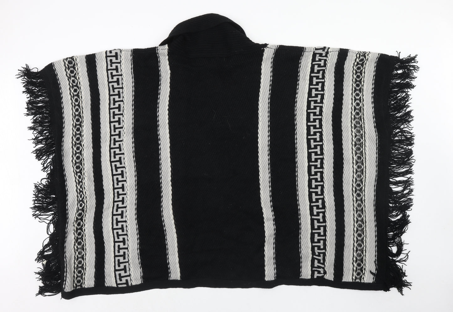 Mani & Co Womens Black V-Neck Geometric Acrylic Cape Jumper Size L
