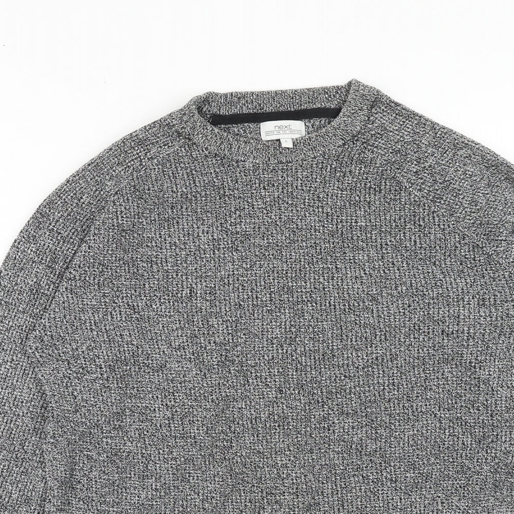 NEXT Mens Grey Round Neck Cotton Pullover Jumper Size S Long Sleeve