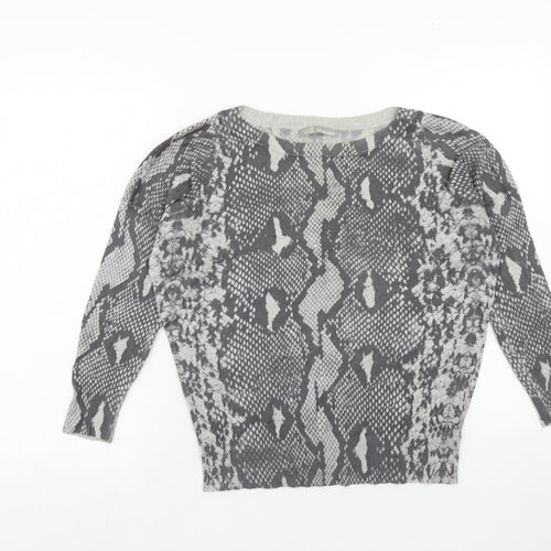 Marks and Spencer Womens Grey Round Neck Animal Print Viscose Pullover Jumper Size 10 - Snakeskin Pattern