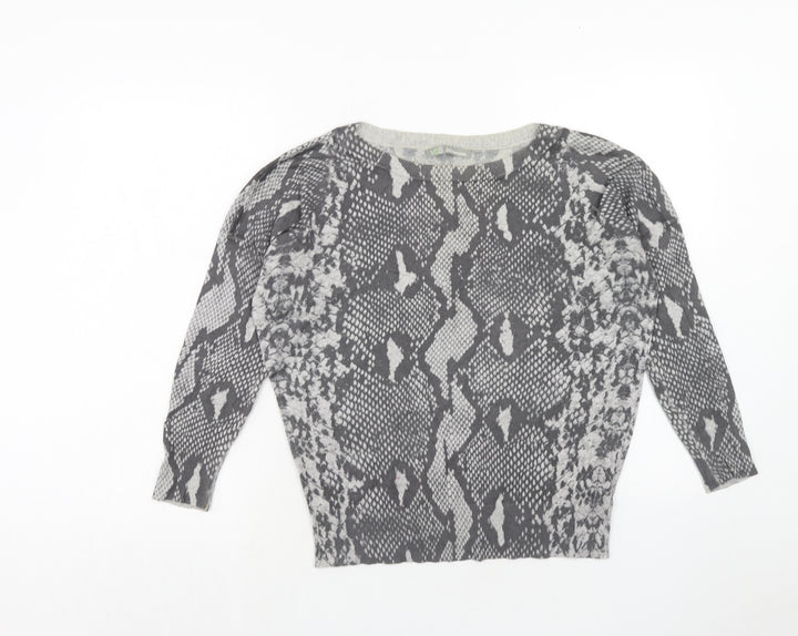 Marks and Spencer Womens Grey Round Neck Animal Print Viscose Pullover Jumper Size 10 - Snakeskin Pattern