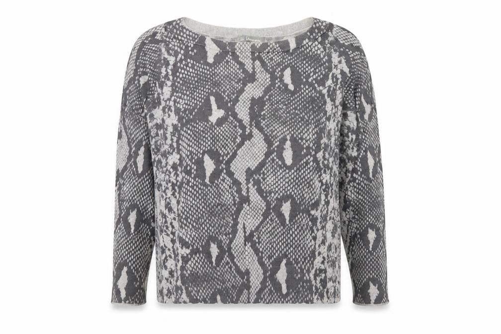 Marks and Spencer Womens Grey Round Neck Animal Print Viscose Pullover Jumper Size 10 - Snakeskin Pattern
