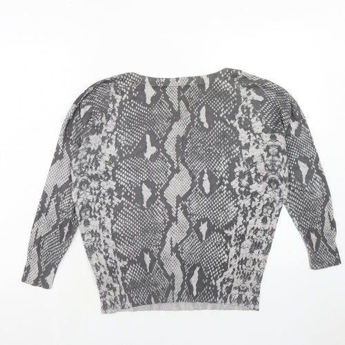 Marks and Spencer Womens Grey Round Neck Animal Print Viscose Pullover Jumper Size 10 - Snakeskin Pattern