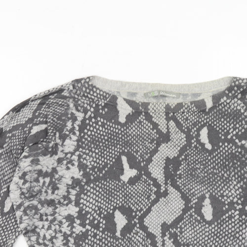 Marks and Spencer Womens Grey Round Neck Animal Print Viscose Pullover Jumper Size 10 - Snakeskin Pattern