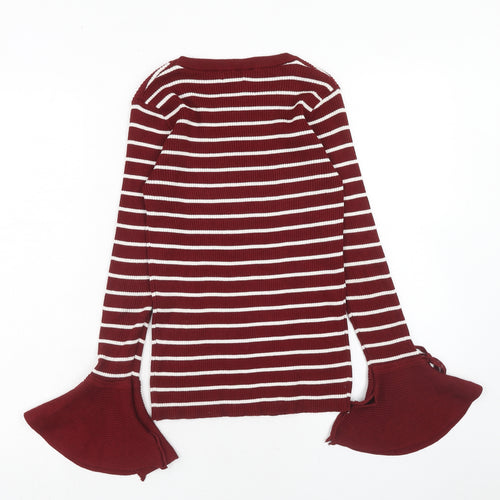 Fee Red Womens Red Round Neck Striped Viscose Pullover Jumper Size S