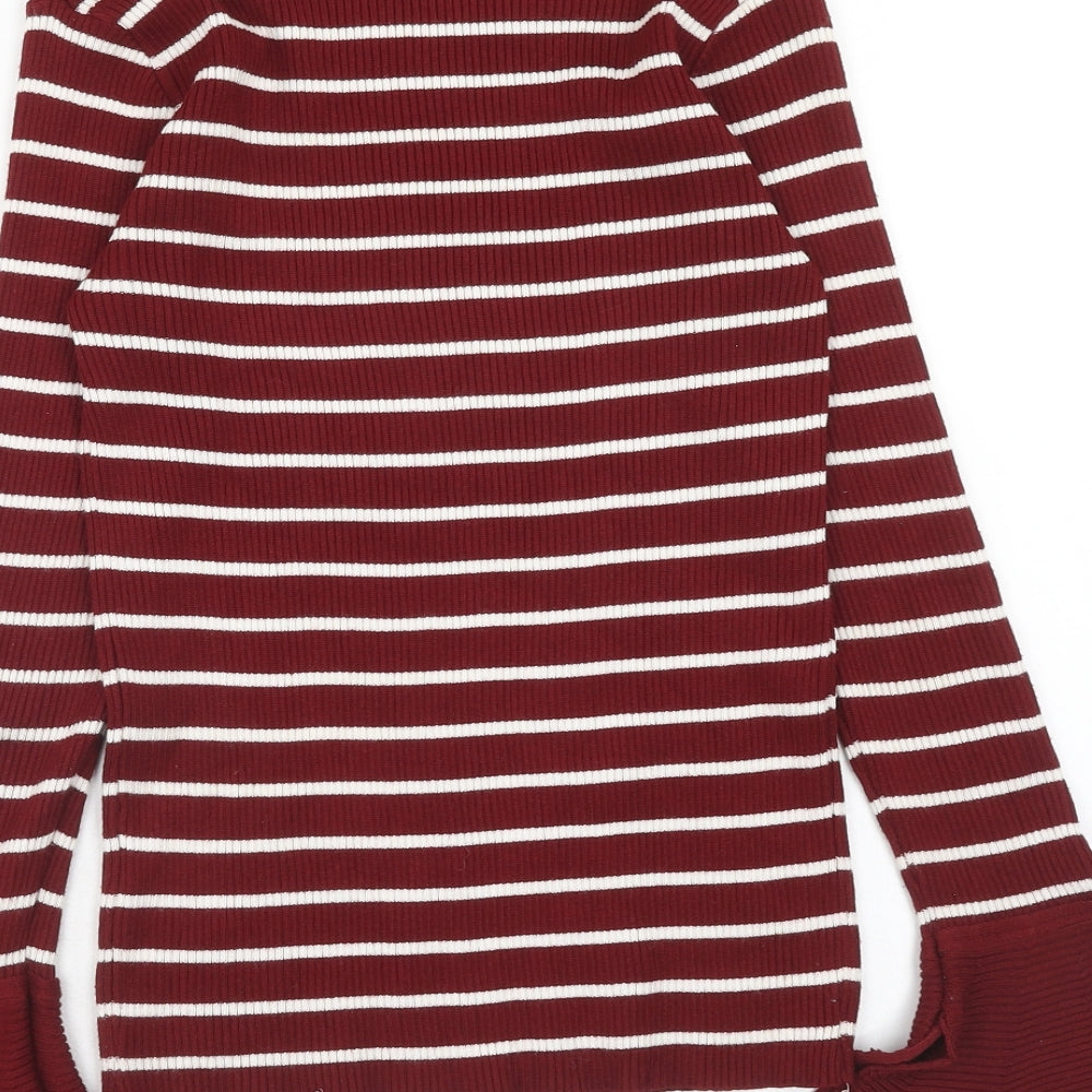 Fee Red Womens Red Round Neck Striped Viscose Pullover Jumper Size S