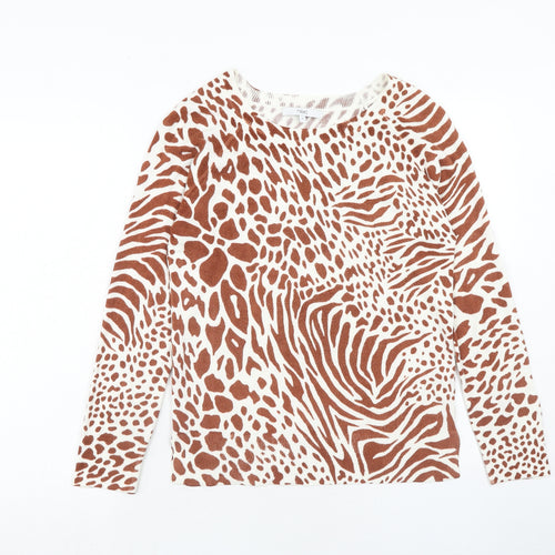 NEXT Womens Brown Round Neck Animal Print Acrylic Pullover Jumper Size 10 - Tiger Print