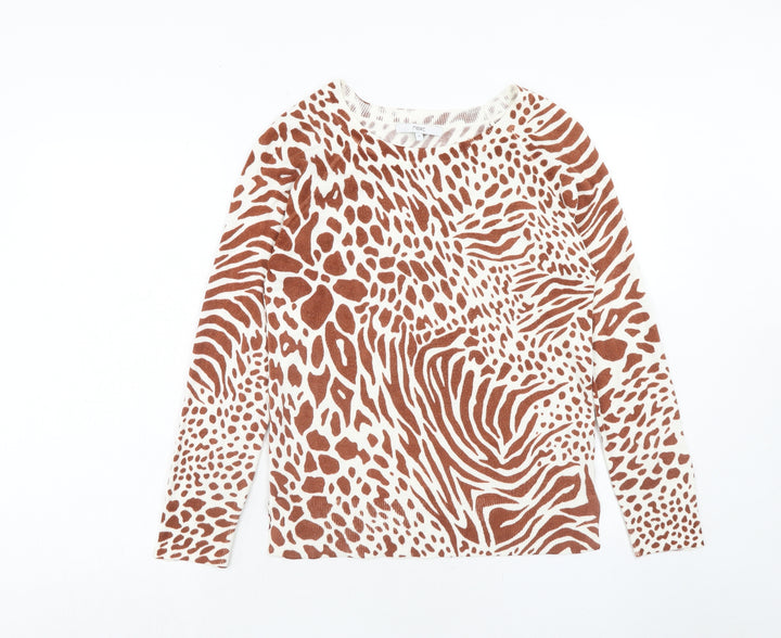 NEXT Womens Brown Round Neck Animal Print Acrylic Pullover Jumper Size 10 - Tiger Print