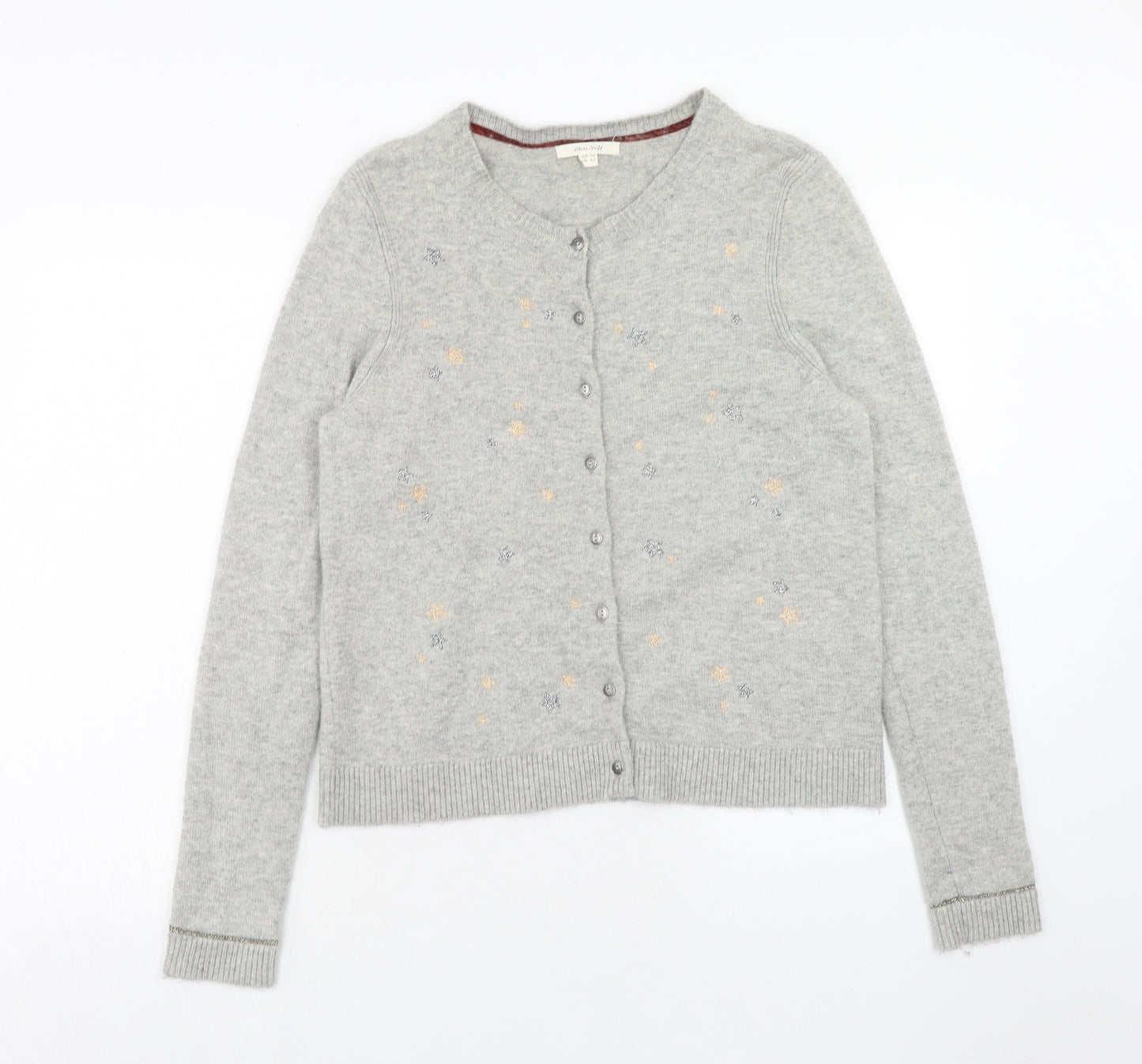White Stuff Womens Grey Round Neck Polyester Cardigan Jumper Size 14