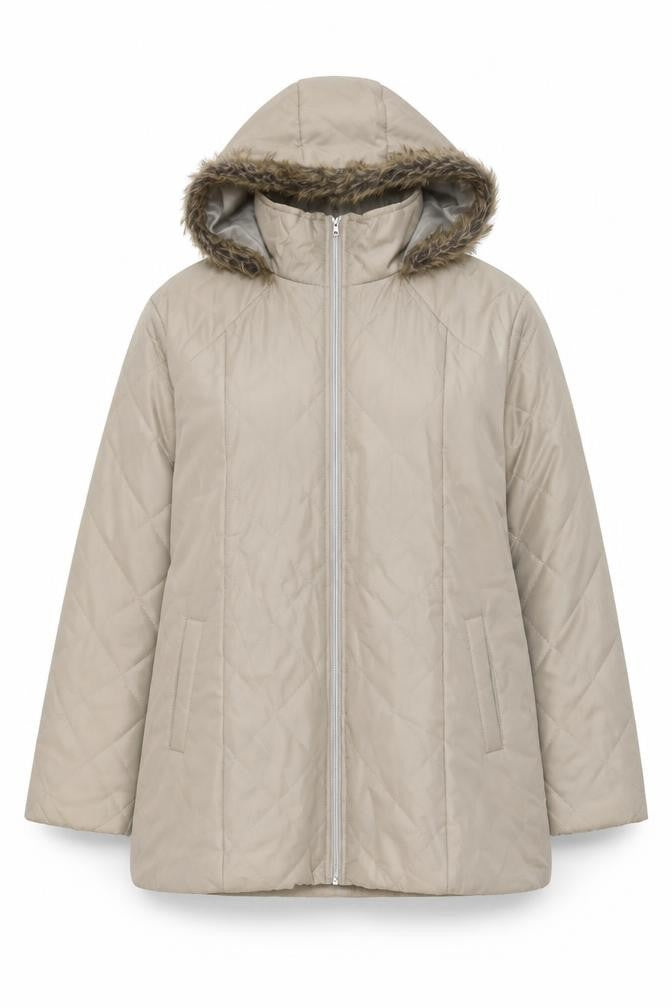 Front view of Anne De Lancay women’s beige jacket, size L, zip