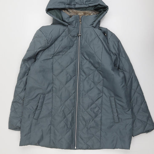 Anne De Lancay Womens Blue Quilted Jacket Size L Zip