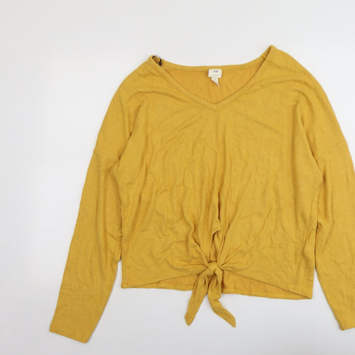 H&M Womens Yellow V-Neck Viscose Pullover Jumper Size M