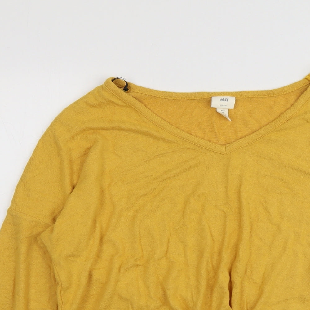 H&M Womens Yellow V-Neck Viscose Pullover Jumper Size M