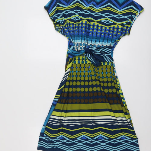 Wallis Womens Multicoloured Geometric Polyester A-Line Size 14 Boat Neck Pullover