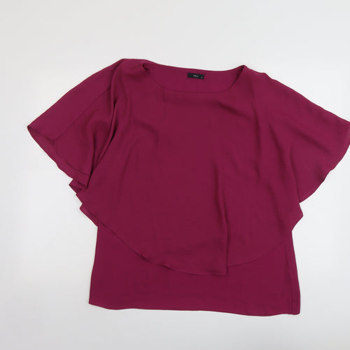 M&Co Womens Purple Polyester Basic Blouse Size 14 Round Neck