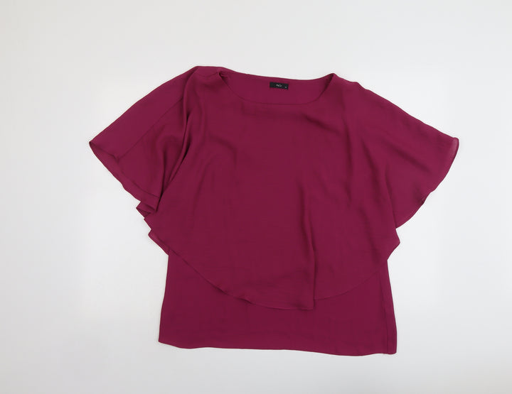 M&Co Womens Purple Polyester Basic Blouse Size 14 Round Neck
