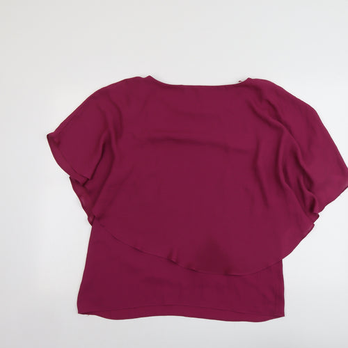 M&Co Womens Purple Polyester Basic Blouse Size 14 Round Neck