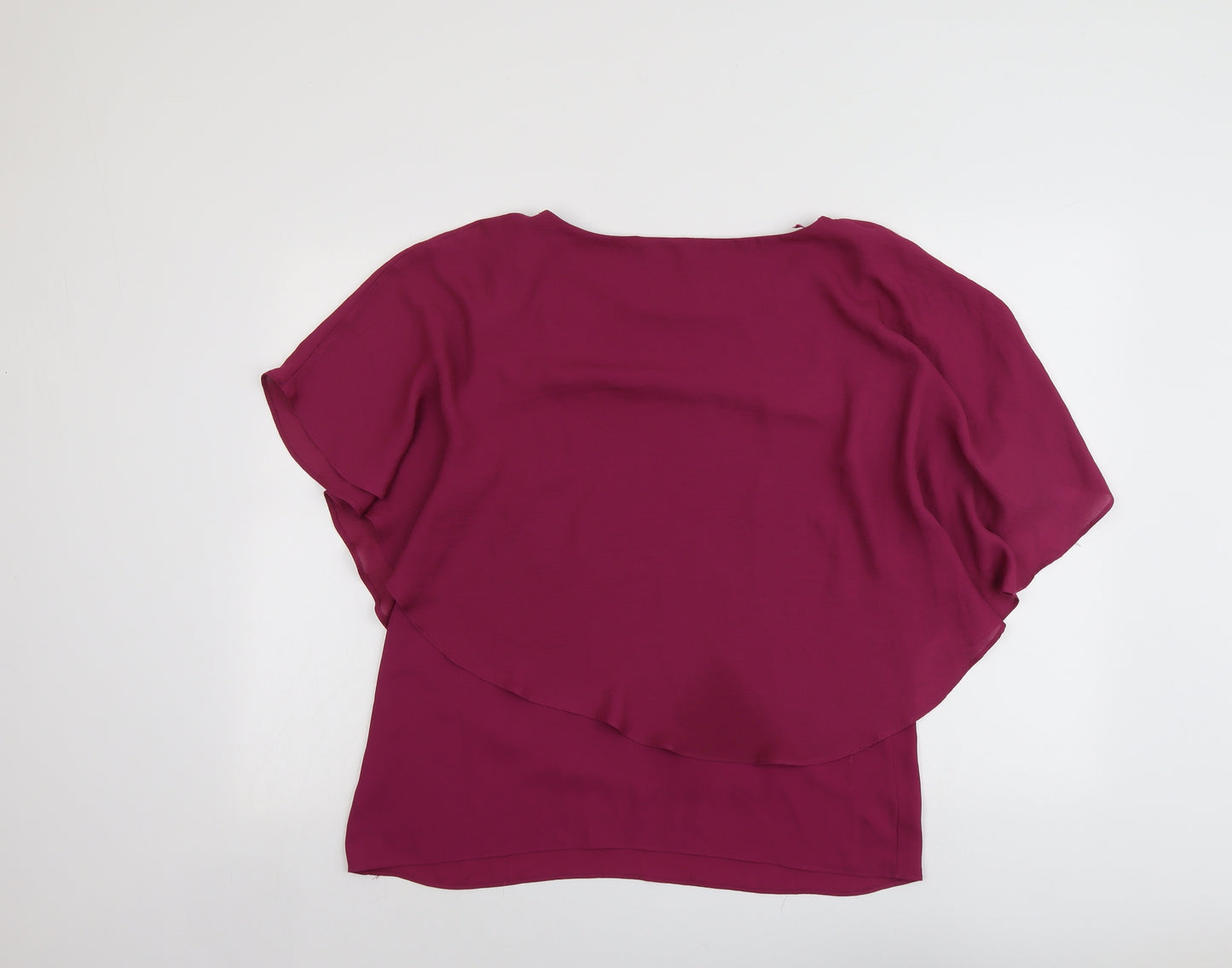 M&Co Womens Purple Polyester Basic Blouse Size 14 Round Neck