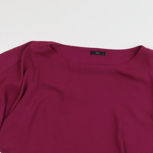 M&Co Womens Purple Polyester Basic Blouse Size 14 Round Neck