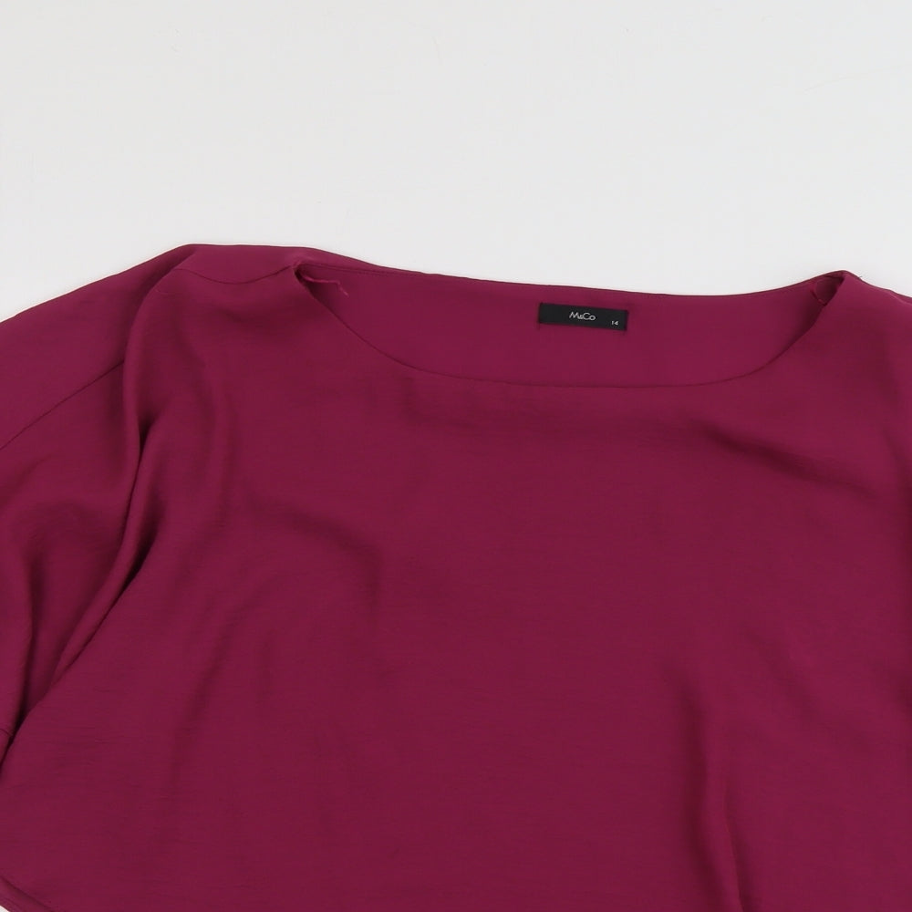 M&Co Womens Purple Polyester Basic Blouse Size 14 Round Neck