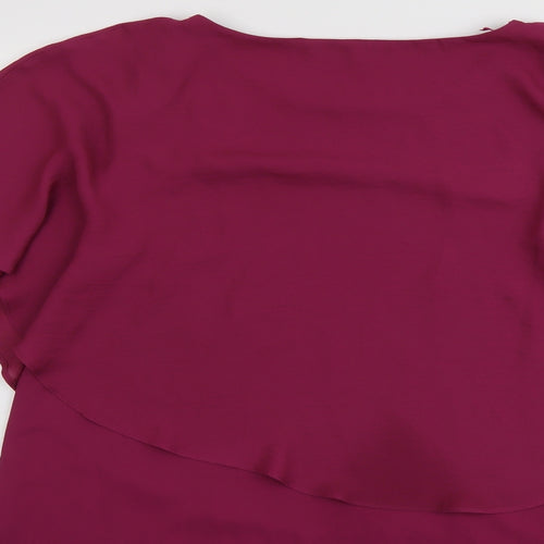 M&Co Womens Purple Polyester Basic Blouse Size 14 Round Neck