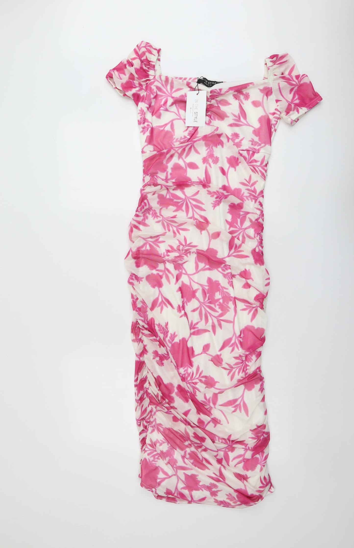 In the Style Womens Pink Floral Polyester Bodycon Size 16 Square Neck Pullover
