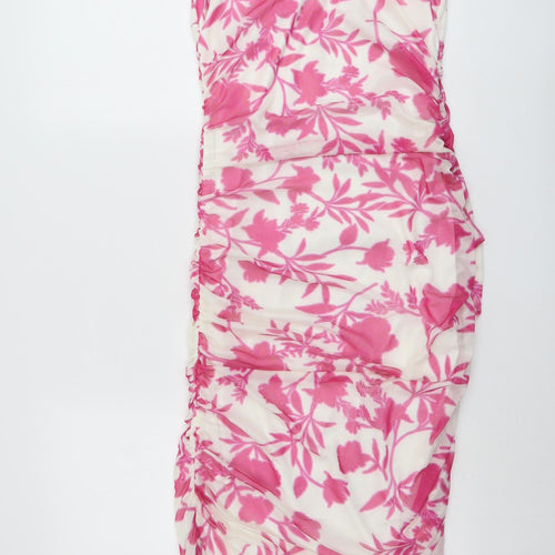 In the Style Womens Pink Floral Polyester Bodycon Size 16 Square Neck Pullover