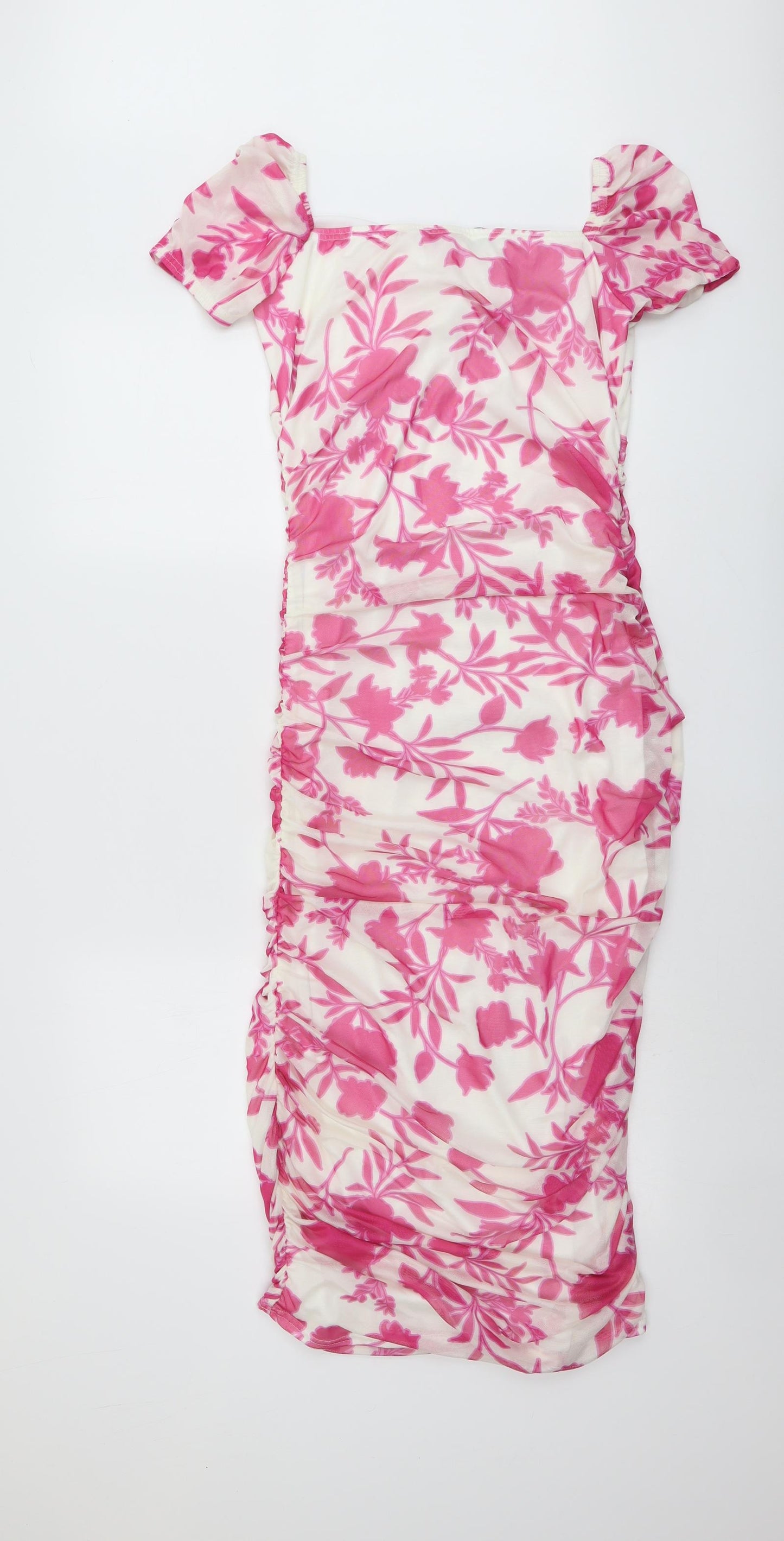 In the Style Womens Pink Floral Polyester Bodycon Size 16 Square Neck Pullover