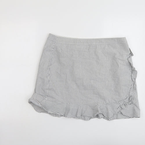 Oasis Womens Grey Striped Cotton Skater Skirt Size 18 Zip