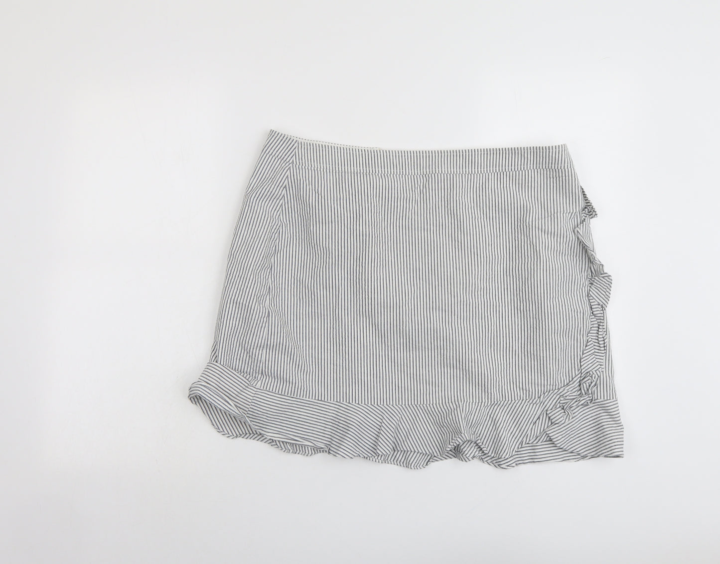 Oasis Womens Grey Striped Cotton Skater Skirt Size 18 Zip