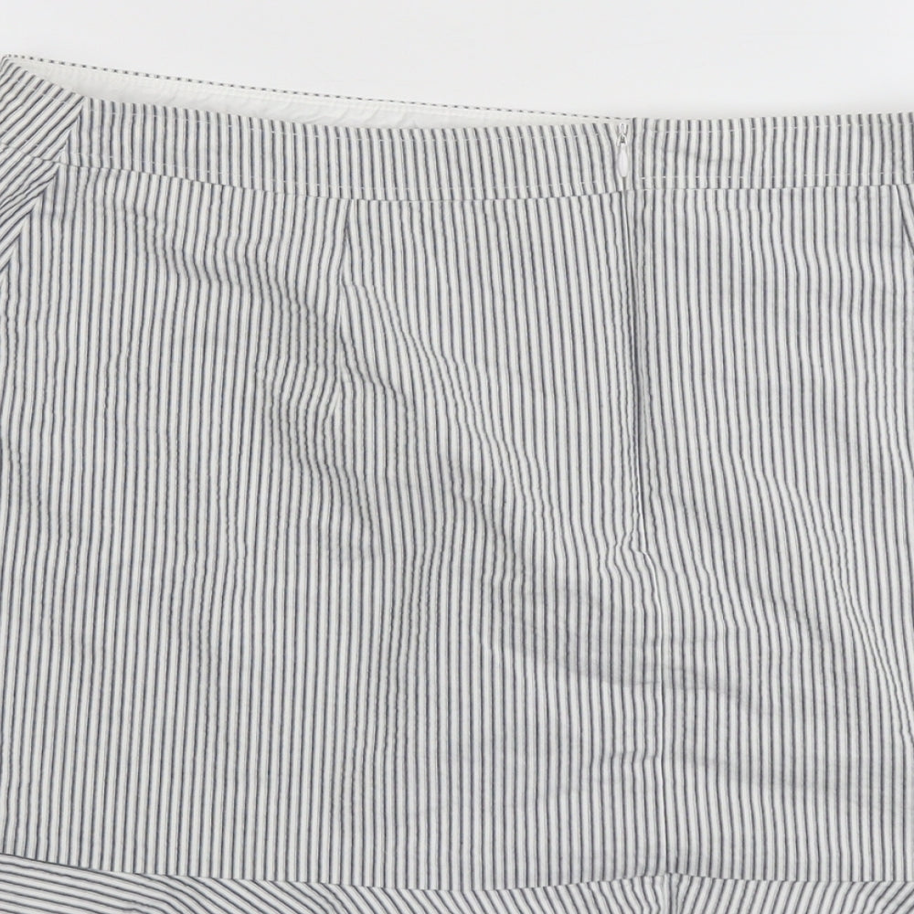 Oasis Womens Grey Striped Cotton Skater Skirt Size 18 Zip
