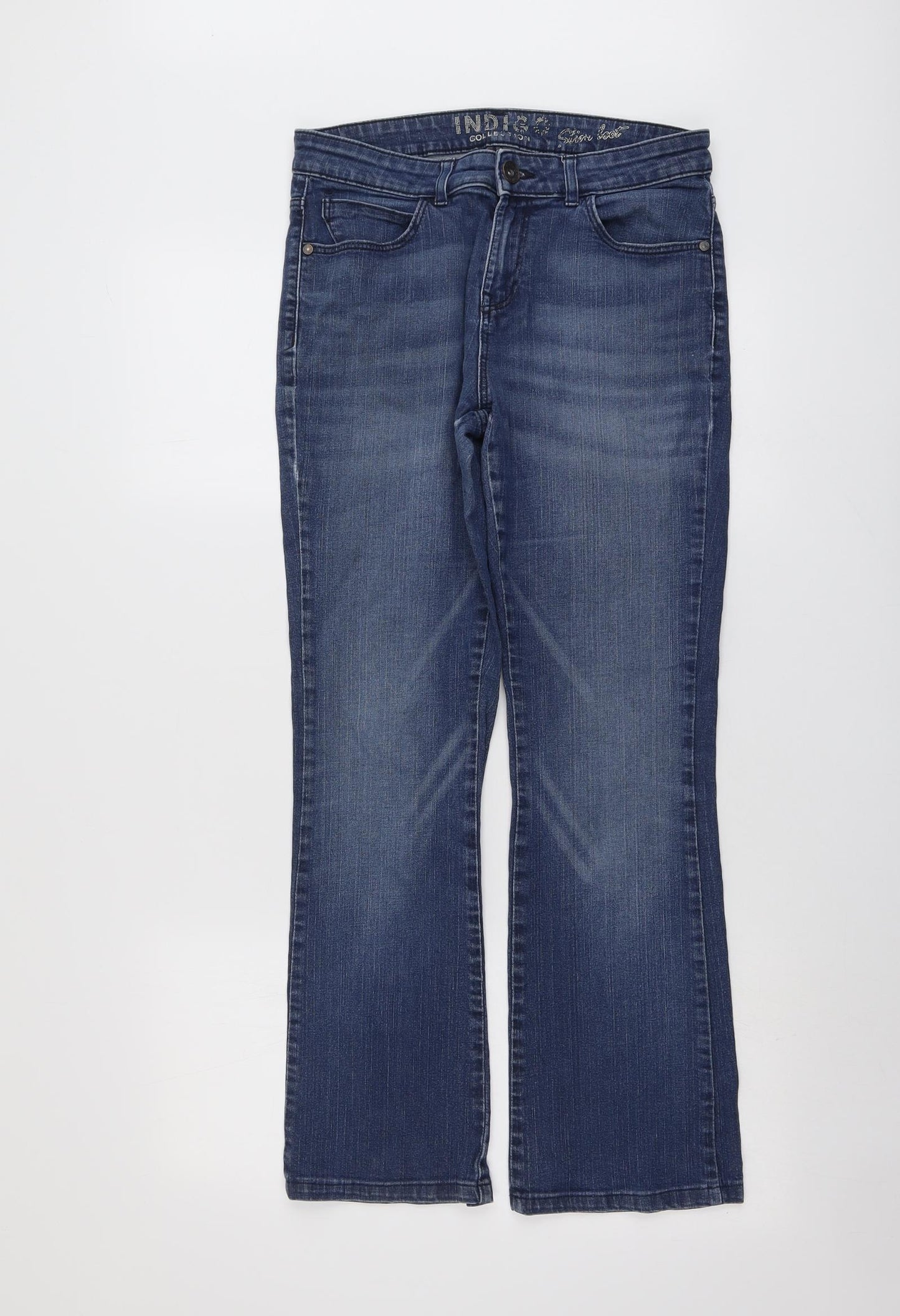 Marks and Spencer Womens Blue Cotton Bootcut Jeans Size 10 L28 in Slim Button