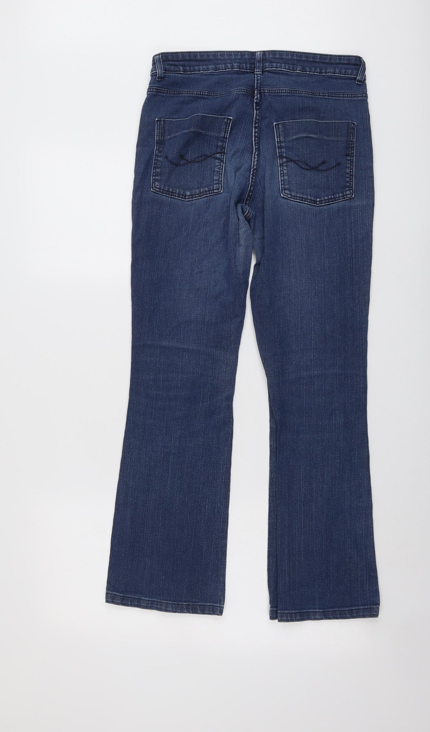 Marks and Spencer Womens Blue Cotton Bootcut Jeans Size 10 L28 in Slim Button