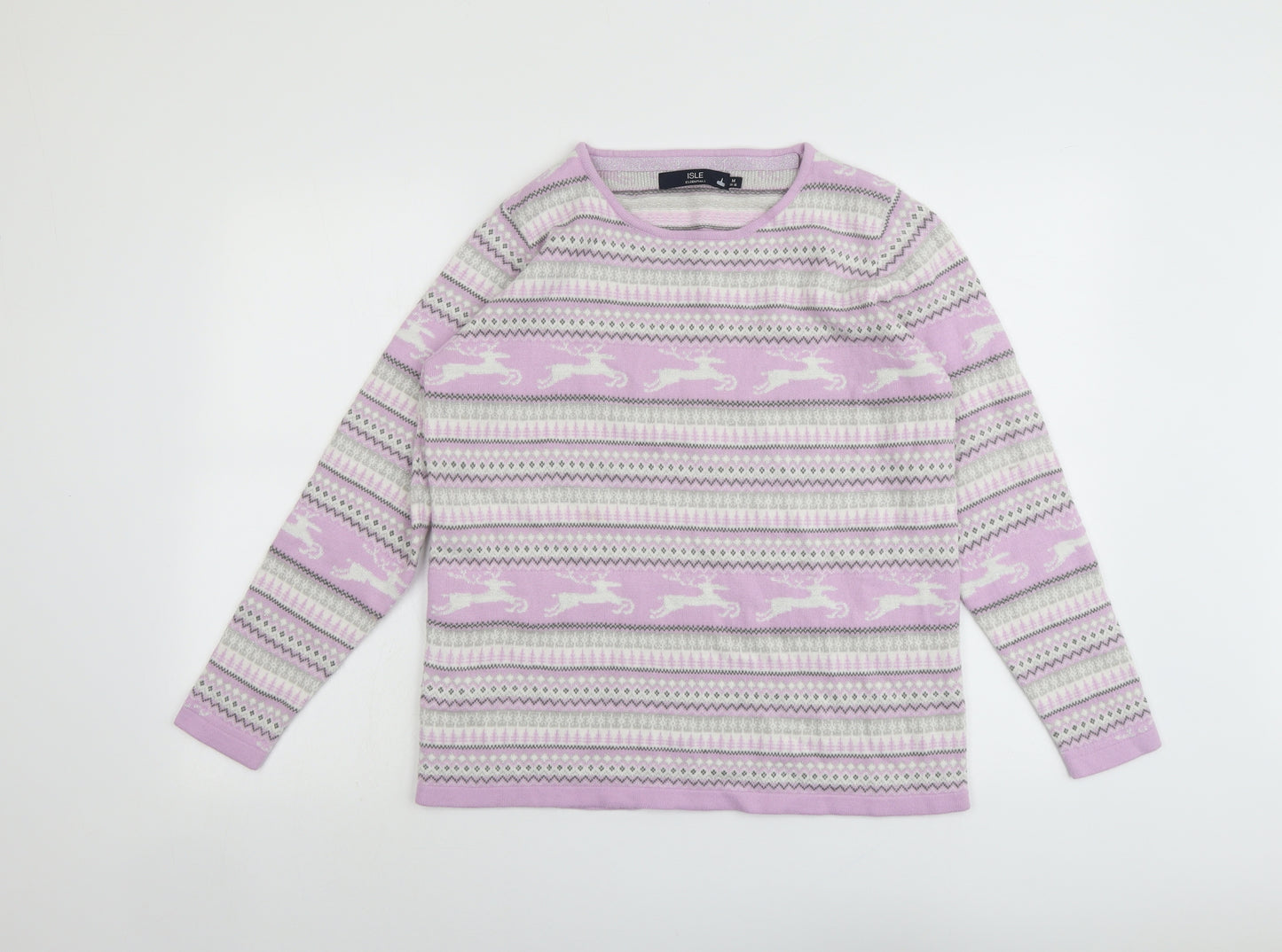 EWM Womens Purple Round Neck Geometric Acrylic Pullover Jumper Size 14 - Size 14-16